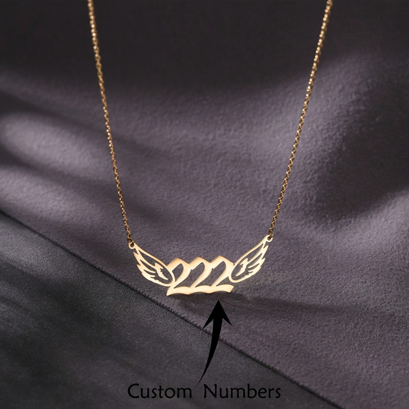 Personalized Wing Pendant Necklace, Customizable with 3 Numbers